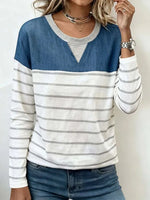 Comfy Color Block Round Neck Long Sleeve Striped T-shirt