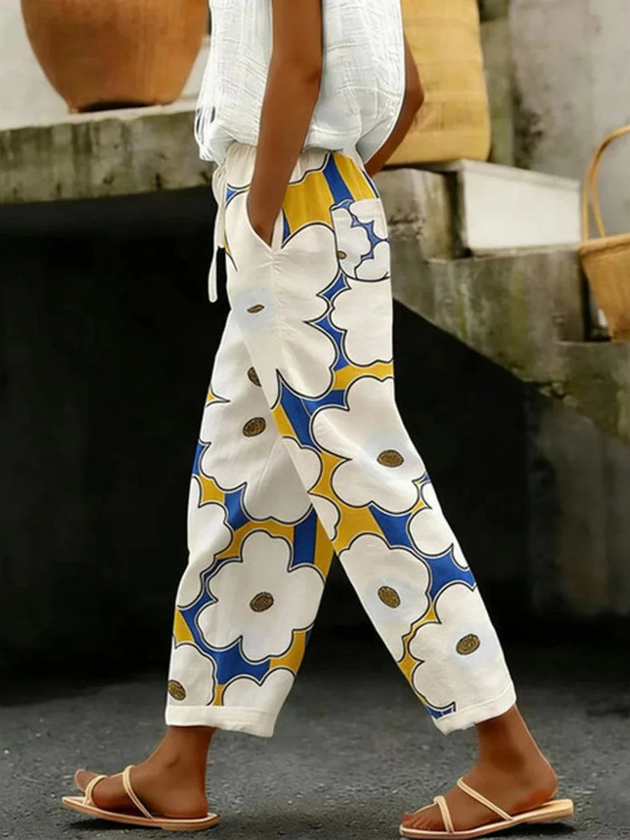 Romantic Floral Print Side Pocket Pants