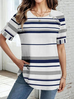Casual Striped Round Neck Short Sleeve Blouse