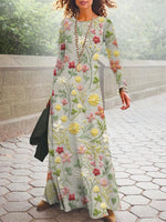 Casual Floral V Neck Long Sleeve Maxi Dress