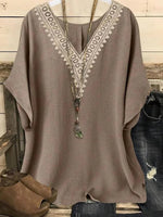 Brown V-Neck Half Sleeve Top