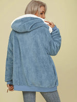 Casual Blue Long Sleeve Hoodie Jacket