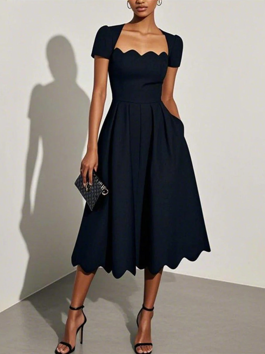 Black Short Sleeve Plain Maxi Dress