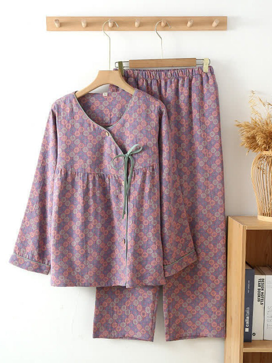 Jacquard Floral Round Neck Loungewear Set