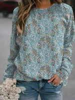 Multicolor Casual Graphic Tops Round Neck Long Sleeve Floral Printed Sweatshirt