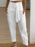 White Casual Plain High Waist Cropped Pants