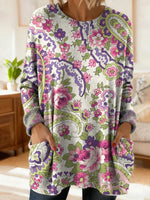Women's Retro Floral Ethnic Art Print Casual Round Neck Long Sleeve Sweater