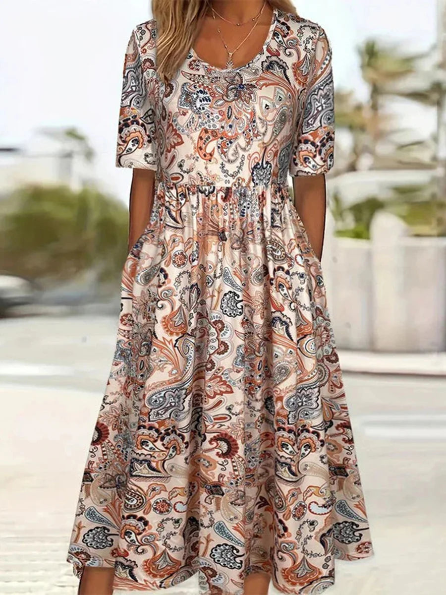 Vintage Ethnic Style Round Neck Half Sleeve Dress