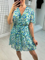 Ditsy Floral Wrap Ruched V-neck Short Sleeve Mini Dress