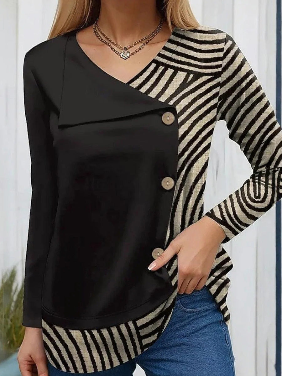 Classy Long Sleeve Striped Print Top