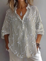 Khaki Floral Printed3/4 Sleeve Top