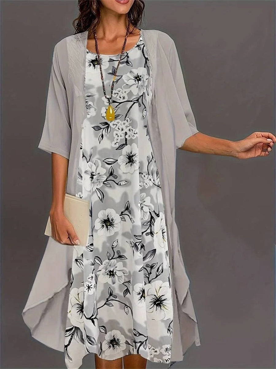 Elegant Chiffon Two-Piece Midi Dress