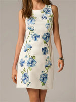 Sleeveless Floral Print Round Neck Sheath Dress