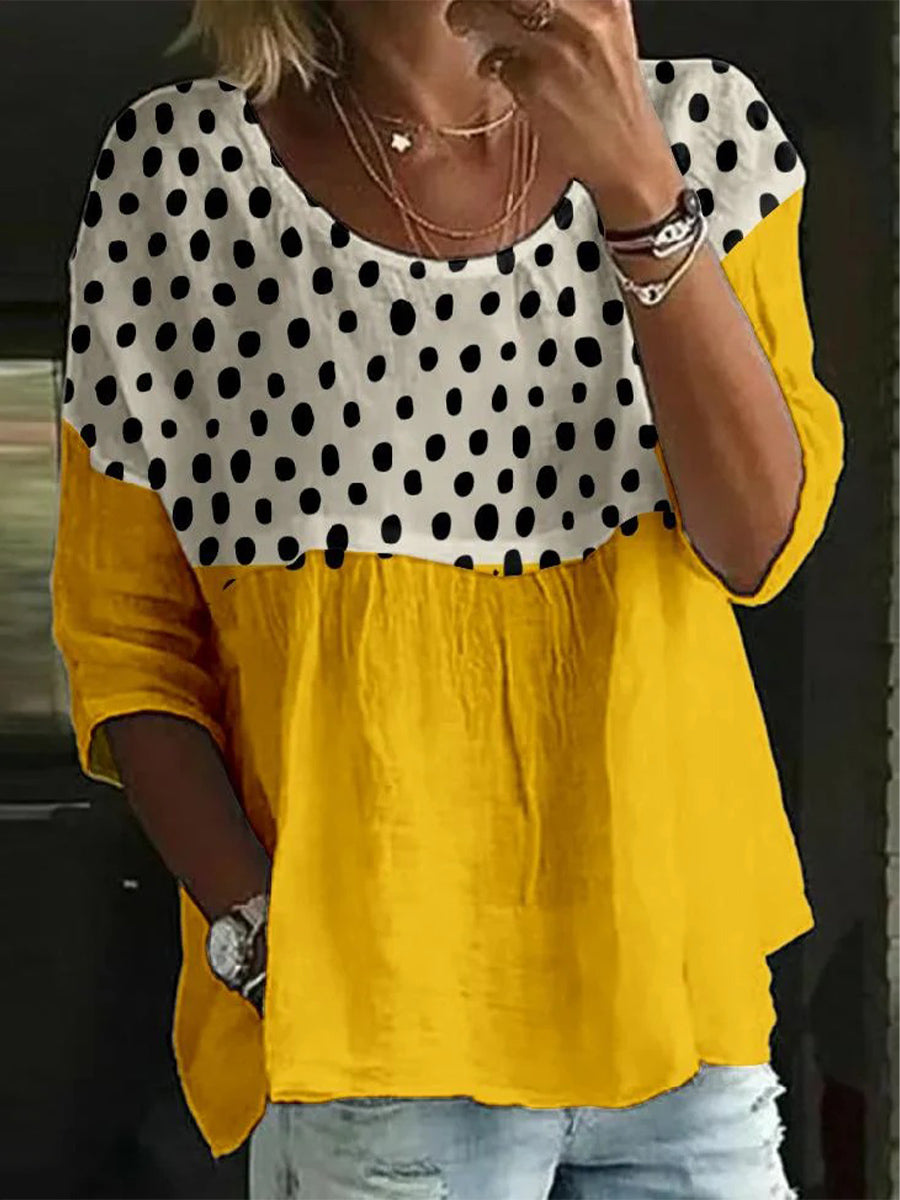 Yellow Round Neck 3/4 Sleeve Top