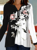 Elegant Floral Color Block Shirts & Tops