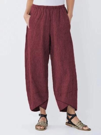 Women's Casual Elastic Waist Cropped Pants with Cross Hem Design