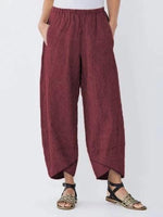 Women's Casual Elastic Waist Cropped Pants with Cross Hem Design