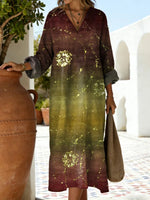 Women's Floral Pattern Art Print V-neck Long Sleeve Dress