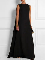 Plain Vintage Crew Neck Sleeveless Black Dress