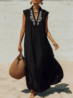 Elegant Black Embroidered Sleeveless Maxi Dress
