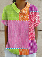 Vintage Colour Block Short Sleeve Blouse