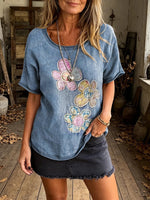Women's Floral Patchwork Print Casual Short Sleeve T-Shirt
