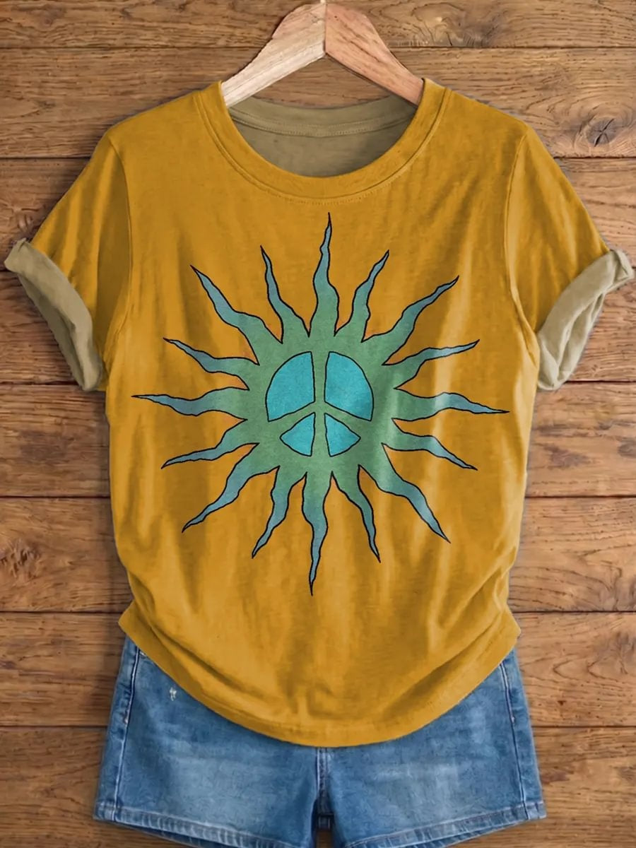 Hippie Geometry Sun Women And Men's Vintage Art Print Casual T-shirt