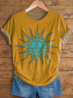 Hippie Geometry Sun Women And Men's Vintage Art Print Casual T-shirt
