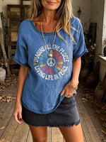 Women's Imagine Peace Daisy Print Vintage Washed Casual T-Shirt