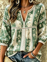 Women's Daisy Floral Print Lace Cotton Blouse