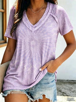 Women's Tie-Dye Print Cotton V-Neck Short Sleeve T-Shirt