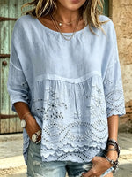Women's Floral Print Round Neck 3/4 Sleeve Blouse