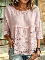 Women's Floral Print Round Neck 3/4 Sleeve Blouse