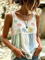 Women's Floral Lace Patchwork Print Cotton Tank Top