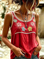 Women's Floral Lace Patchwork Print Cotton Tank Top