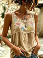 Women's Floral Lace Patchwork Print Cotton Tank Top