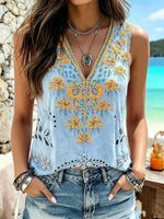 Women's Boho Floral Print Cotton Tank Top