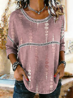 Women's Polka Dot Print Round Neck Lace-trimmed Shirt