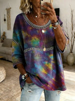 Women's Tie-Dye Art Print Top with Lace Trim