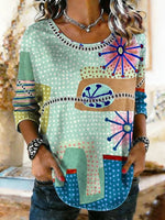 Women's Ethnic Art Print Lace Trim Shirt