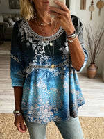 Women's Floral Pattern Art Print Casual Round Neck Lace-up Top