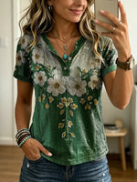 Women's Retro Ethnic Floral Print Casual Short-sleeve T-shirt