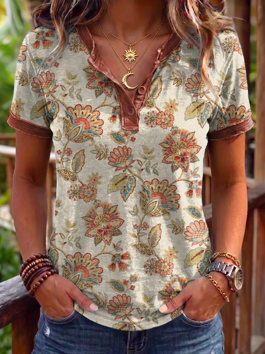 Ethnicity Flowers Women's Art Print Short Sleeve Polo Shirt