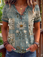 Ethnicity Bohemian Style Flowers Women's Art Print Short Sleeve Polo Shirt
