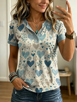 Women's Casual Short-sleeve T-shirt With Heart-patterned Artistic Print