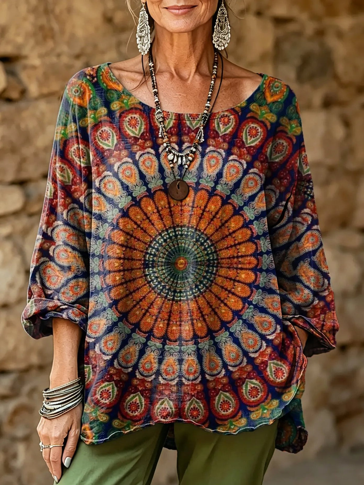 Women's Bohemian Totem Floral Art Print Casual Fashion Top