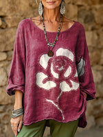 Women's Vintage Rose Art Print Casual Fashion Top