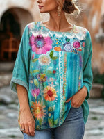 Women's Watercolor Floral Print Blouse