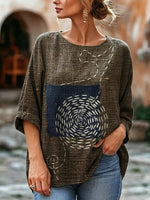 Women's Sashiko Stitch Print Linen Blend Blouse