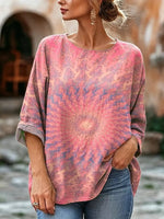 Women's Tie-Dye Mandala Print Linen Blend Blouse